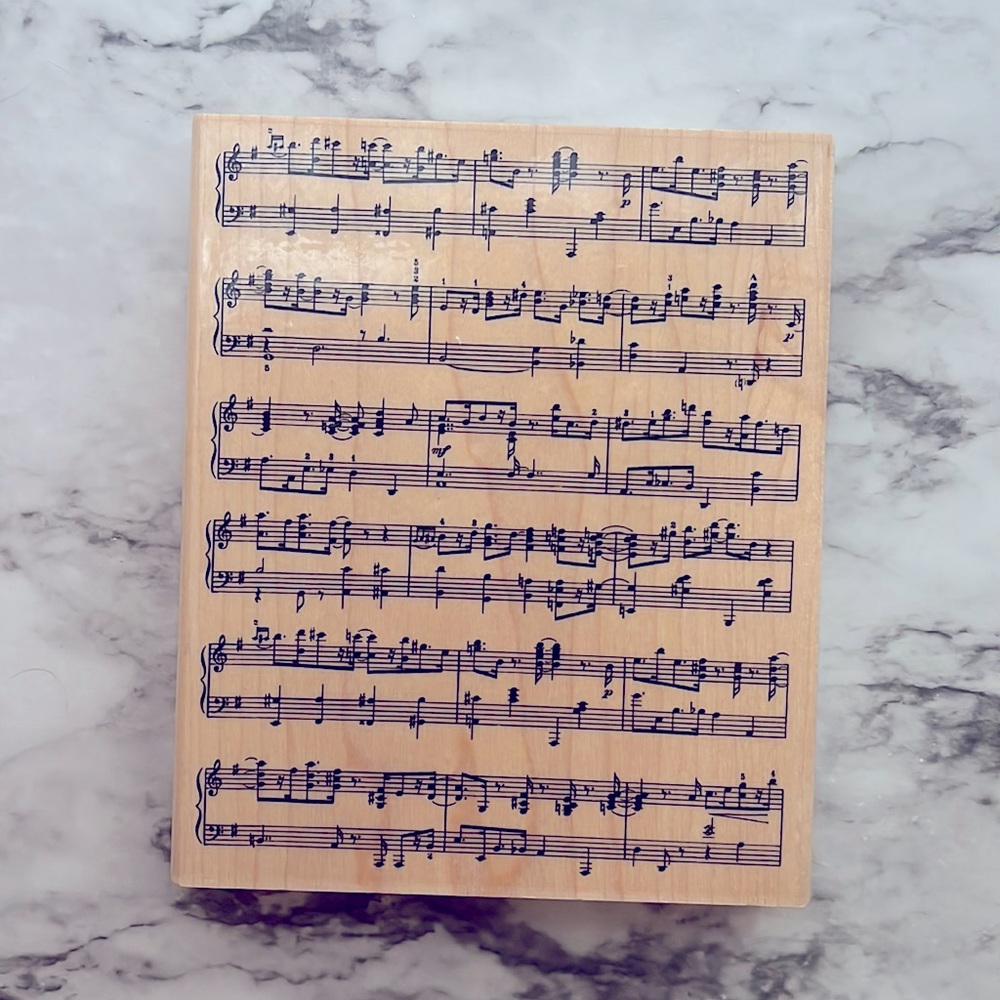 Large Sheet Music Background Stamp LIKE NEW Music Notes Treble Bass Clef Rubber